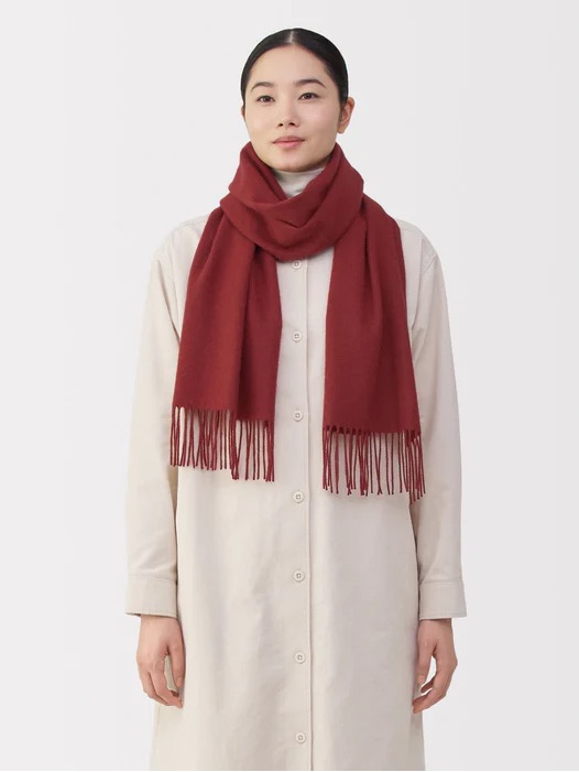 Muji Fringe Scarf In Deep Brick Red